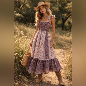 Boho Prairie Paisley Patchwork Maxi Dress Cottagecore Festival Western Sz 10